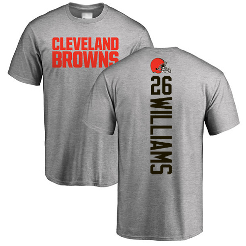 Men Cleveland Browns Greedy Williams Ash Jersey #26 NFL Football Backer T Shirt